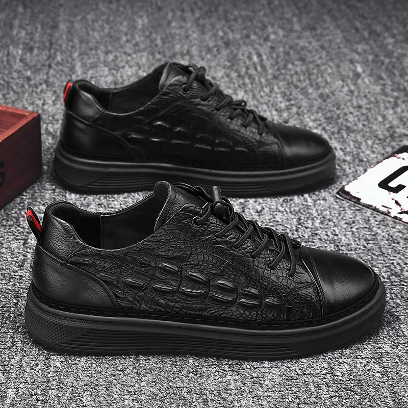 COWHIDE CROCODILE PRINT SNEAKERS BLACK