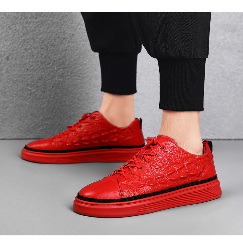 COWHIDE CROCODILE PRINT SNEAKERS BLACK