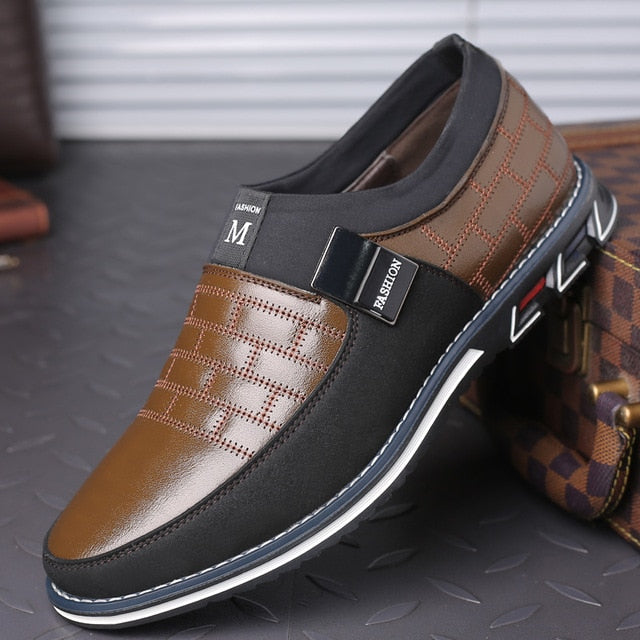 MEN'S SHOES - CASUAL LEATHER SLIP ON MAGIC CLOSURE LOAFERS