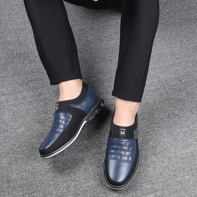 MEN'S SHOES - CASUAL LEATHER SLIP ON MAGIC CLOSURE LOAFERS