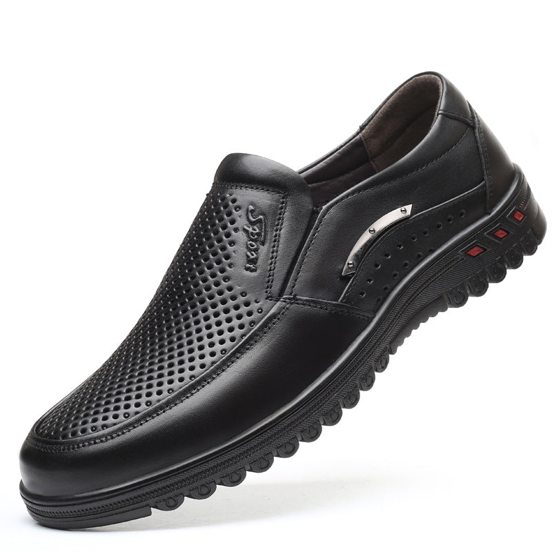 Hollow men's shoes summer breathable men's footwear casual leather shoes cowhide business