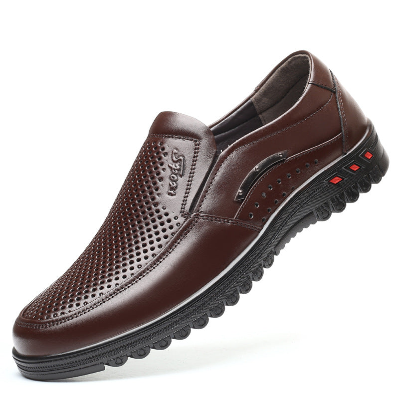 Hollow men's shoes summer breathable men's footwear casual leather shoes cowhide business