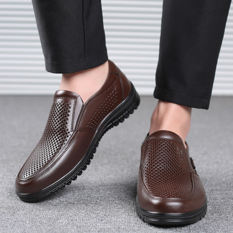 Hollow men's shoes summer breathable men's footwear casual leather shoes cowhide business