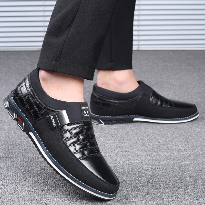 MEN'S SHOES - CASUAL LEATHER SLIP ON MAGIC CLOSURE LOAFERS
