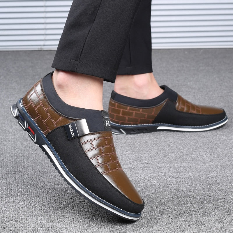 MEN'S SHOES - CASUAL LEATHER SLIP ON MAGIC CLOSURE LOAFERS