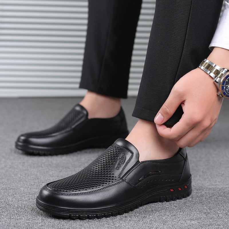 Hollow men's shoes summer breathable men's footwear casual leather shoes cowhide business