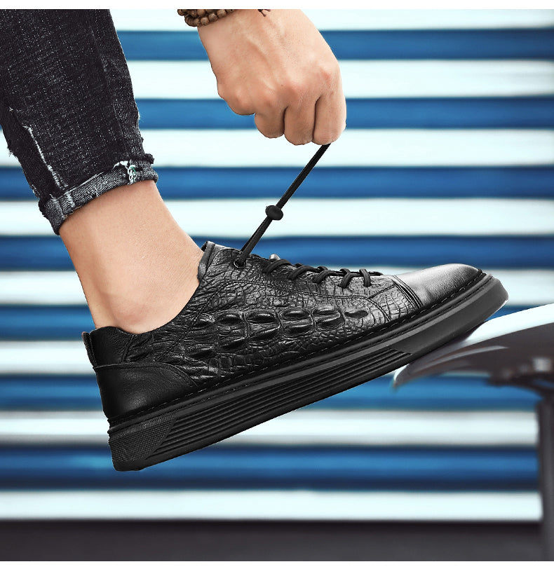 COWHIDE CROCODILE PRINT SNEAKERS BLACK