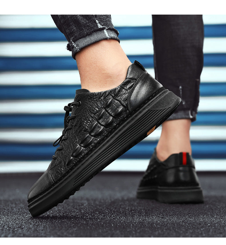 COWHIDE CROCODILE PRINT SNEAKERS BLACK