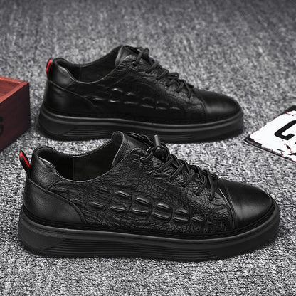 COWHIDE CROCODILE PRINT SNEAKERS BLACK