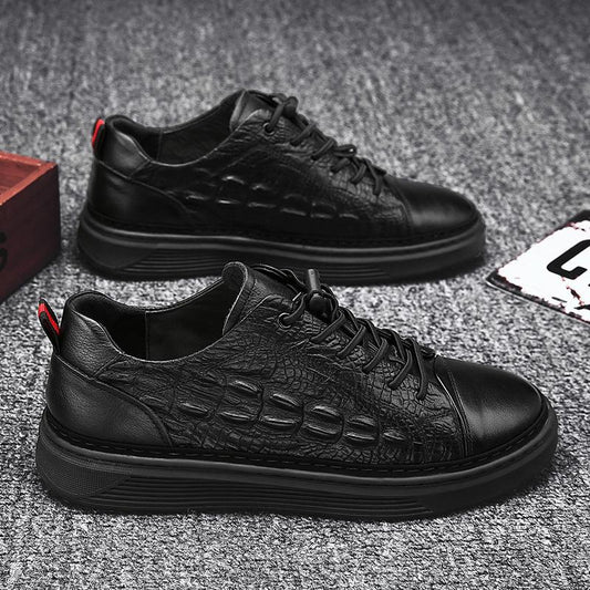 COWHIDE CROCODILE PRINT SNEAKERS BLACK