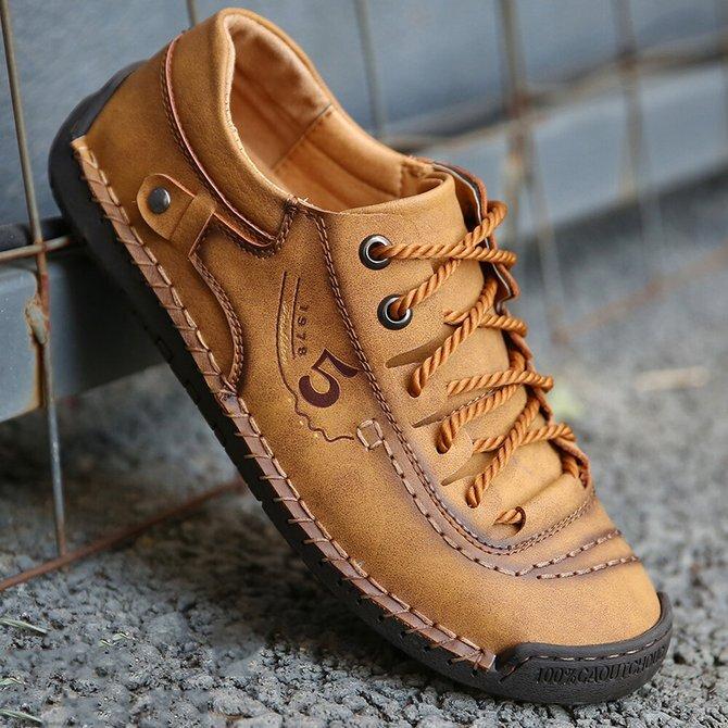 Men Microfiber Leather Hand Stitching Comfort Soft Casual Shoes