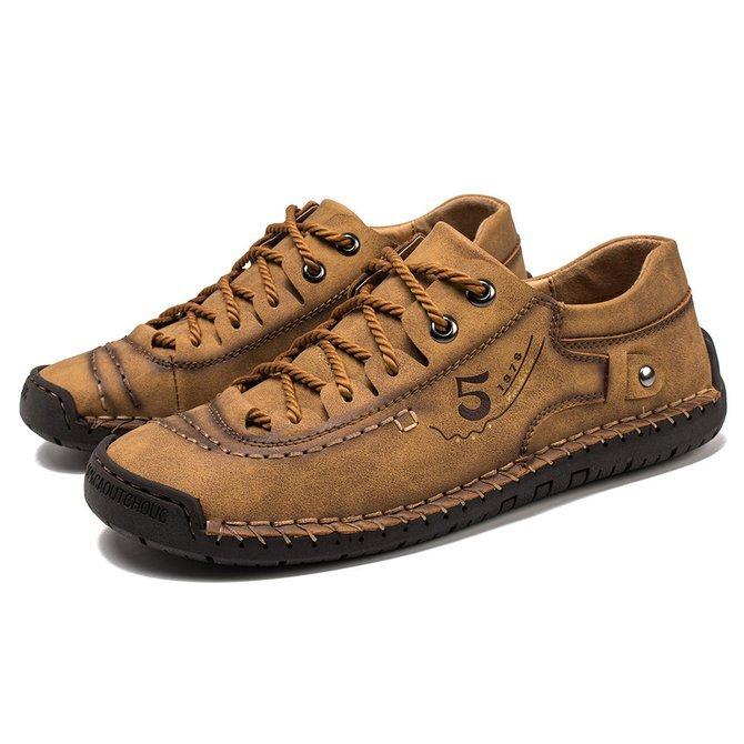 Men Microfiber Leather Hand Stitching Comfort Soft Casual Shoes