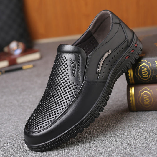 Hollow men's shoes summer breathable men's footwear casual leather shoes cowhide business