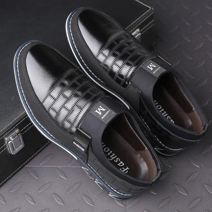MEN'S SHOES - CASUAL LEATHER SLIP ON MAGIC CLOSURE LOAFERS