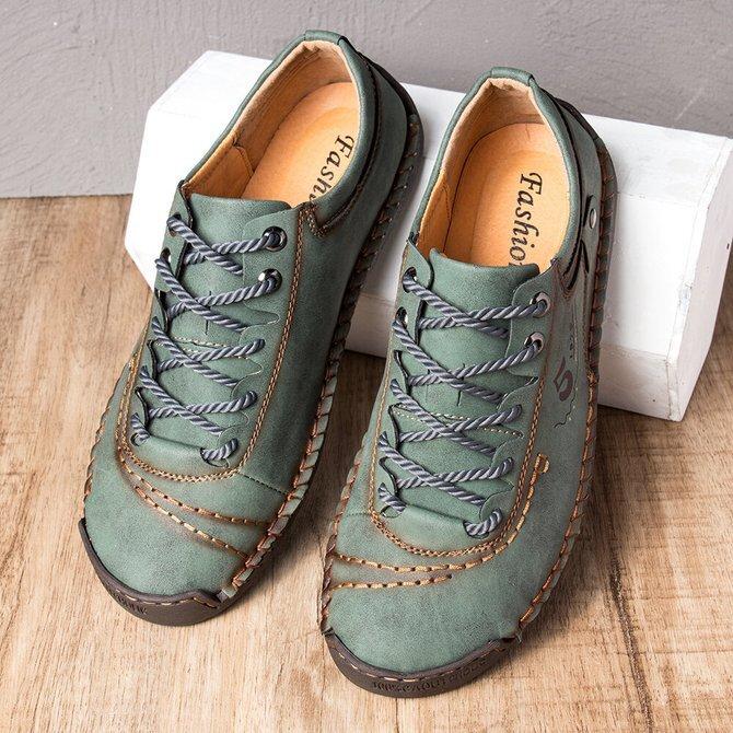 Men Microfiber Leather Hand Stitching Comfort Soft Casual Shoes