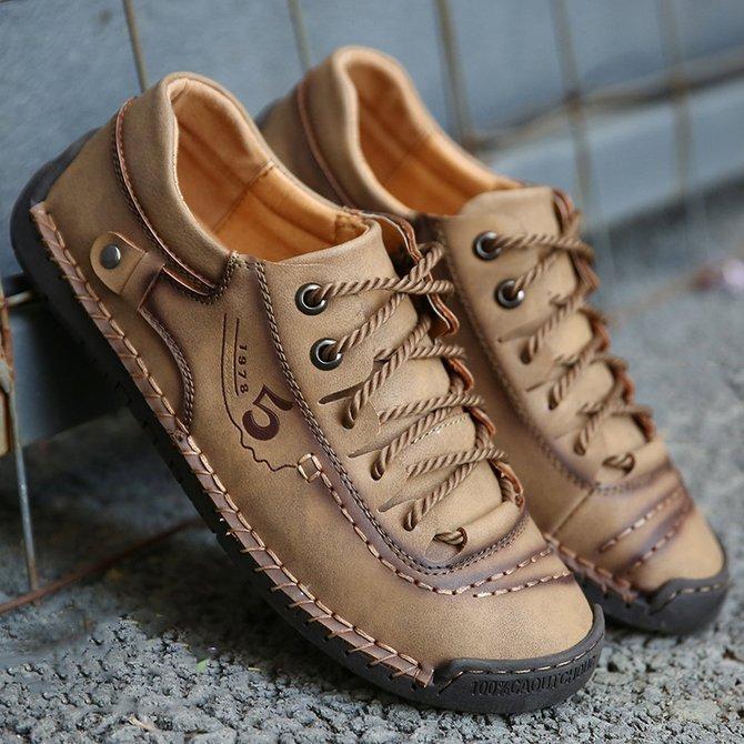 Men Microfiber Leather Hand Stitching Comfort Soft Casual Shoes
