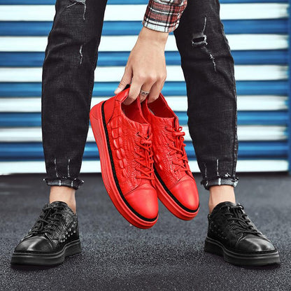 COWHIDE CROCODILE PRINT SNEAKERS BLACK