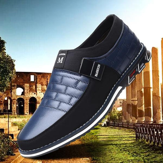 MEN'S SHOES - CASUAL LEATHER SLIP ON MAGIC CLOSURE LOAFERS