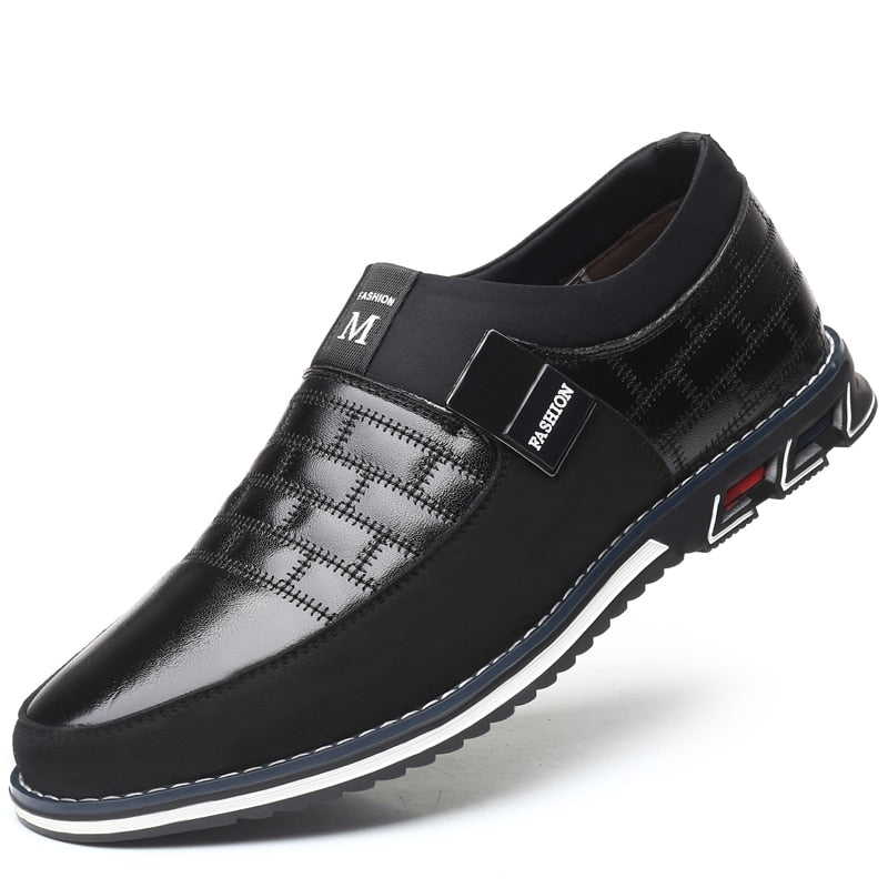MEN'S SHOES - CASUAL LEATHER SLIP ON MAGIC CLOSURE LOAFERS